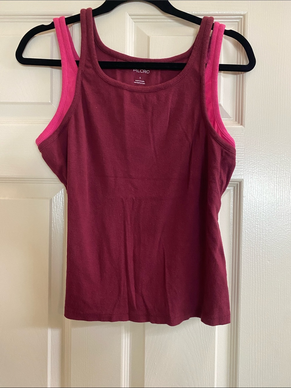 Pilcro Double-Strap Tank Top in Burgundy with Hot Pink Trim